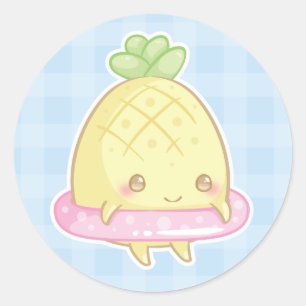 Sticker Rond Ananas de Kawaii dans l'autocollant rose mignon de