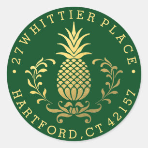 Sticker Rond Ananas d'or Adresse élégante