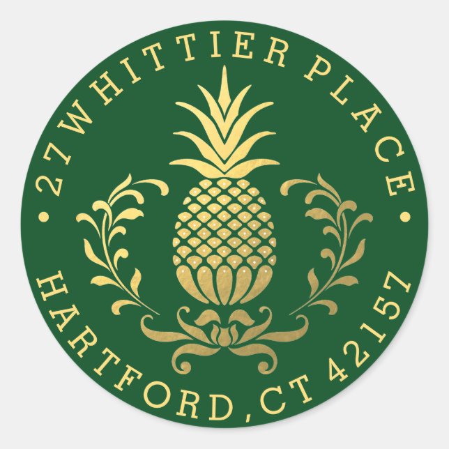 Sticker Rond Ananas d'or | Adresse élégante (Devant)