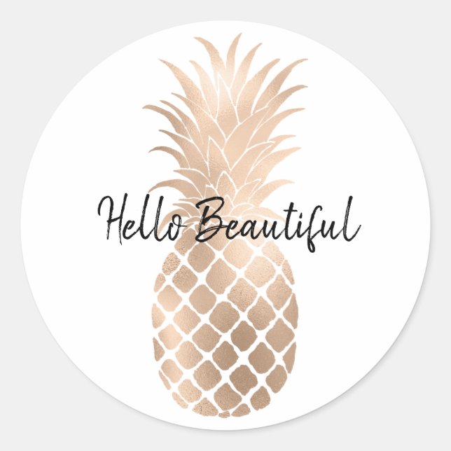 Sticker Rond Ananas en or glam (Devant)