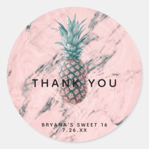 Sticker Rond Ananas Rose Marbre Tourbillon Cadeau de Fête Moder