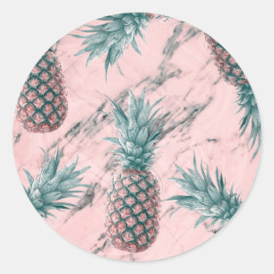 Sticker Rond Ananas Rose Marbre Tourbillon Cadeau de Fête Moder