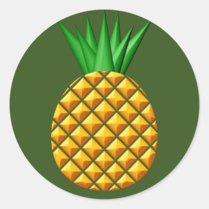 Sticker Rond Ananas sur Arrière - plan vert