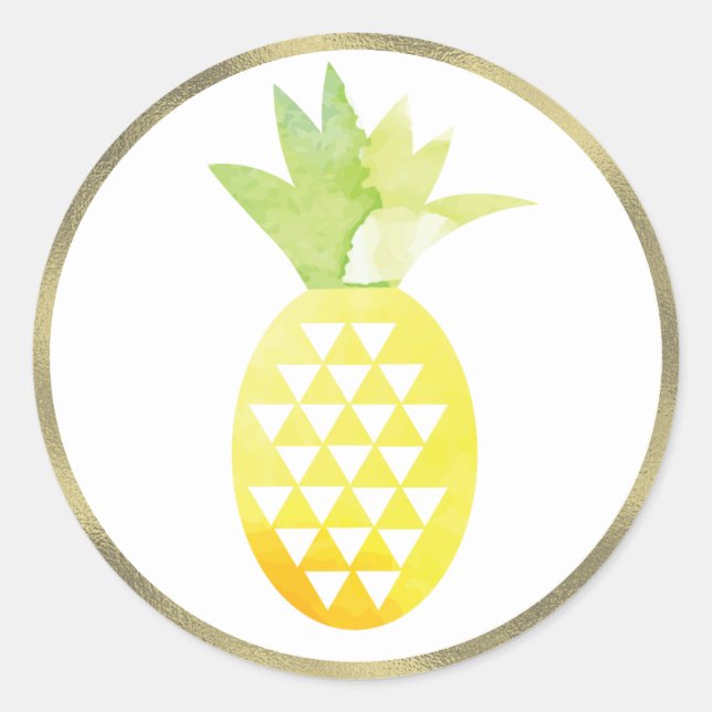 Sticker Rond Ananas Tropical Aquarelle Feuille Simulée Pina (Devant)