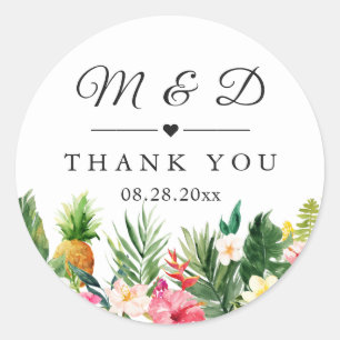 Sticker Rond Ananas Tropical Floral Wedding Favor Merci