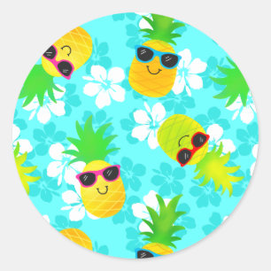 Sticker Rond Ananas tropicaux d'été drôle