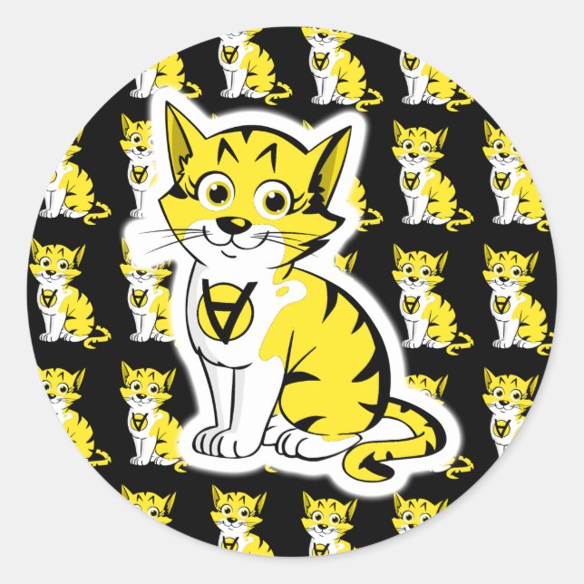 Sticker Rond Anarkitty AnCat AnCap Motif noir et jaune (Devant)