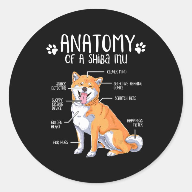 Sticker Rond anatomie drôle shiba inu cadeau amoureux des chien (Devant)