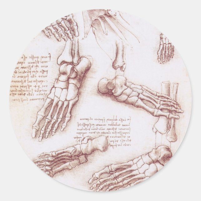 Sticker Rond Anatomie du pied osseux de Léonard de Vinci (Devant)
