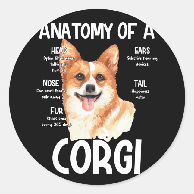 Sticker Rond Anatomie D'Un Corgi Pour Amoureux de les chiens (Devant)