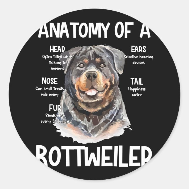 Sticker Rond Anatomie d'un Rottweiler pour les amoureux des chi (Devant)