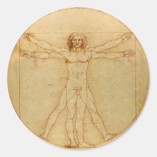 Sticker Rond Anatomie humaine, Homme vitruvien par Léonard de V (Devant)