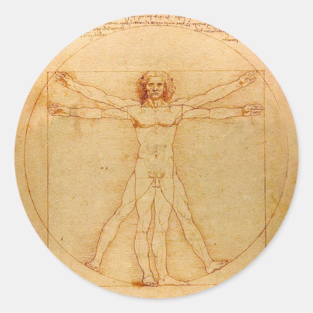 Sticker Rond Anatomie humaine, Homme vitruvien par Léonard de V (Devant)