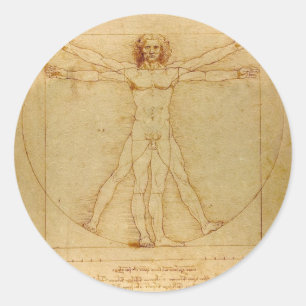 Sticker Rond Anatomie humaine, Homme vitruvien par Léonard de V