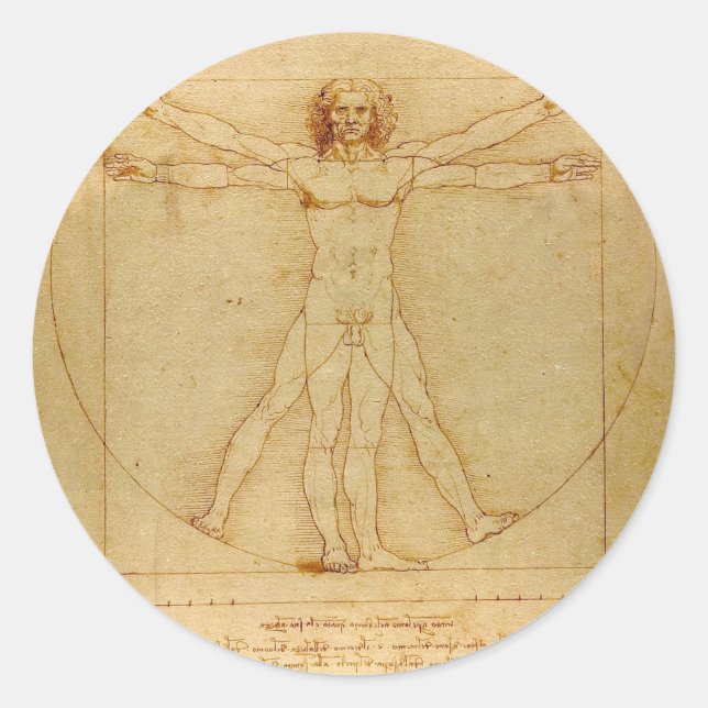 Sticker Rond Anatomie humaine, Homme vitruvien par Léonard de V (Devant)