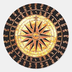 Sticker Rond Ancien compass doré léger modifié