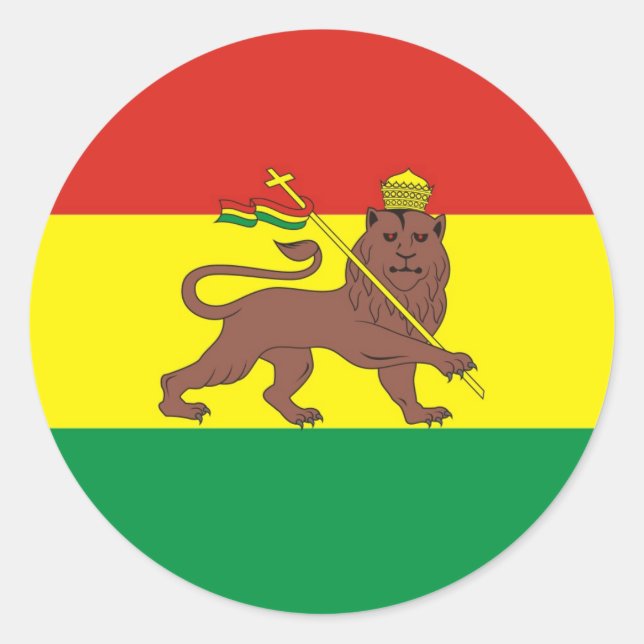Sticker Rond Ancien drapeau éthiopien avec Lion de Juda (Devant)