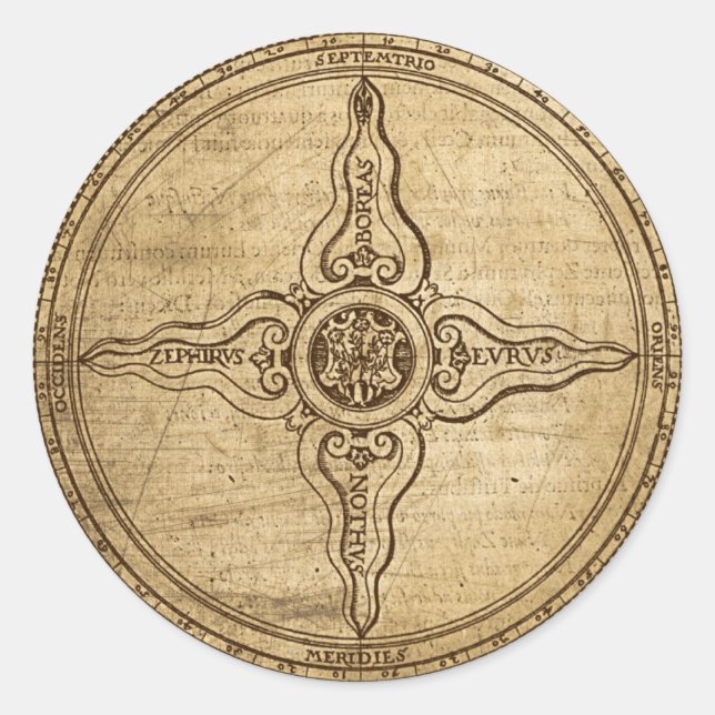 Sticker Rond Ancien Rose Compass (Devant)