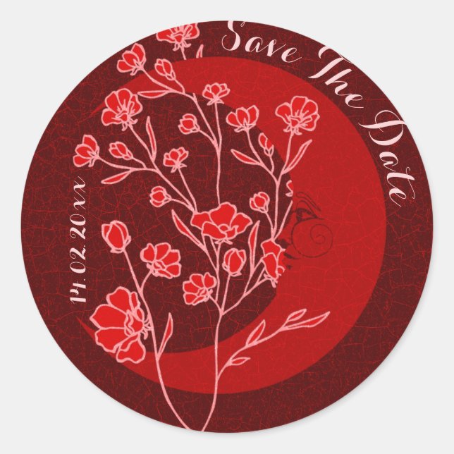 Sticker Rond Ancien Rubis Rouge Art Nouveau Lune Carte de Faire (Devant)