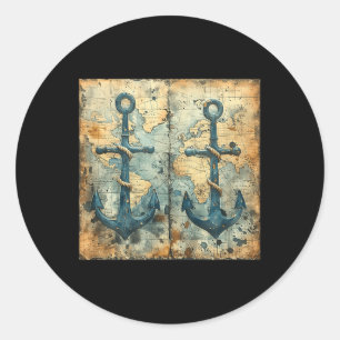 Sticker Rond Ancienne Ancre de Voilier Pirate Naustique Oc