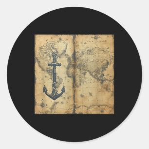 Sticker Rond Ancienne Carte Marine de Pirate de Bateau à Voile