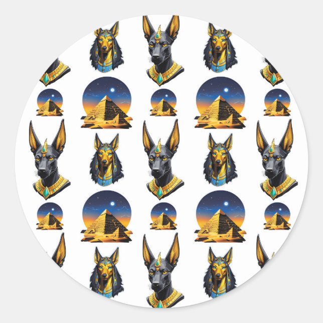 Sticker Rond Ancienne Egypte Pyramide Anubis Motif Design (Devant)