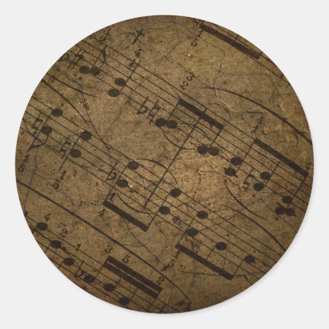 Sticker Rond Ancienne partition musicale, notes de musique grun (Devant)