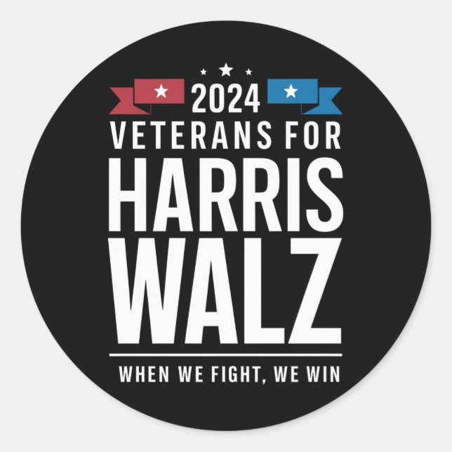 Sticker Rond Anciens Combattants Pour Harris Walz Présidentiell (Devant)