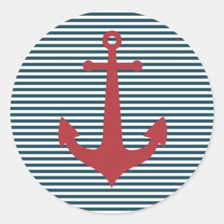 Sticker Rond Ancrage marin rouge sur l'arrière - plan bleu rayé
