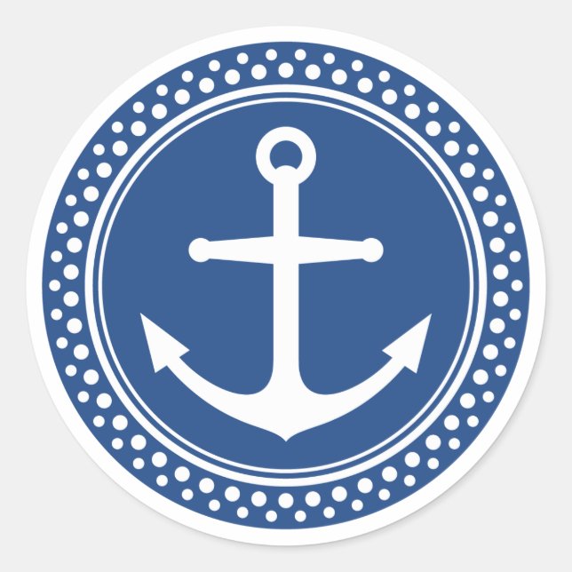 Sticker Rond Ancrage nautique, arrière - plan bleu avec bordure (Devant)
