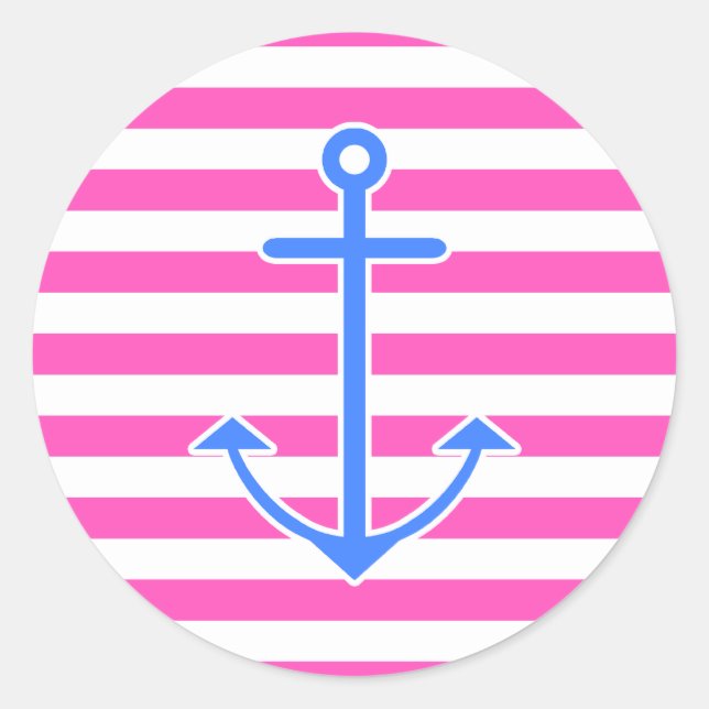 Sticker Rond Ancre bleu marine rose (Devant)