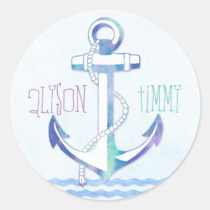 Sticker Rond Ancre Bleu mignon Mariage nautique
