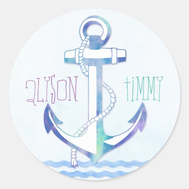 Sticker Rond Ancre Bleu mignon Mariage nautique (Devant)