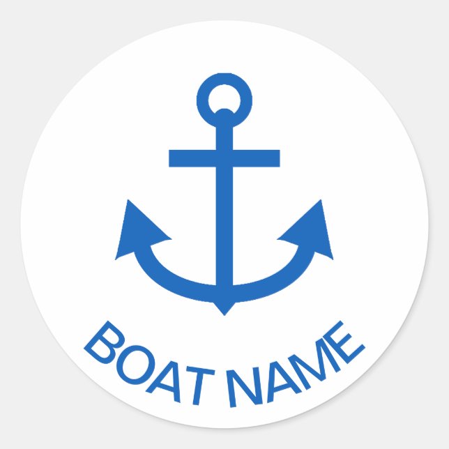 Sticker Rond Ancre Bleu Personnalisé Votre Nom De Bateau (Devant)