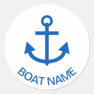 Sticker Rond Ancre Bleu Personnalisé Votre Nom De Bateau