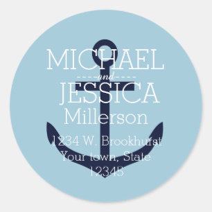 Sticker Rond Ancre bleue Adresse personnalisée