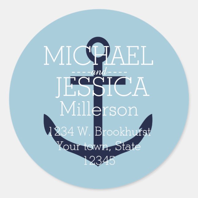 Sticker Rond Ancre bleue Adresse personnalisée (Devant)