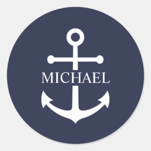 Sticker Rond Ancre bleue marine Nom personnalisé