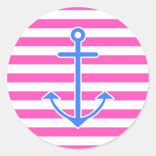 Sticker Rond Ancre bleue nautique rose