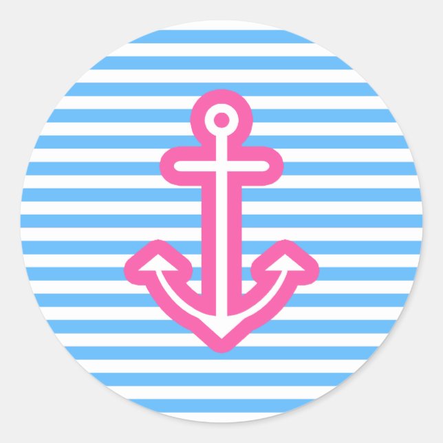 Sticker Rond Ancre bleue rose marine (Devant)