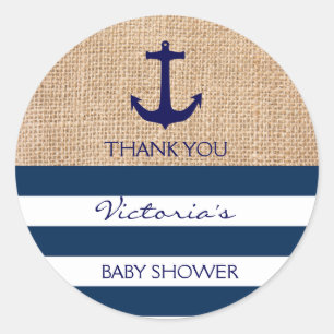 Sticker Rond Ancre Burlap bleu marine