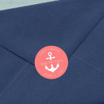 Sticker Rond Ancre couleur Arrière - plan modifiable Enregistre<br><div class="desc">Ce nautique enregistrer la date mariage autocollant dispose d'une ancre en blanc contre une couleur arrière - plan modifiable; pour la changer du corail à la couleur de votre choix, cliquez sur le bouton personnaliser. Consultez les articles mariages correspondants ici https://www.zazzle.com/collections/editable_color_nautical_anchor_wedding_2-119876283767110974?rf=238364477188679314&tc=rc . Personnalisez-le en remplaçant le texte de l'espace réservé....</div>