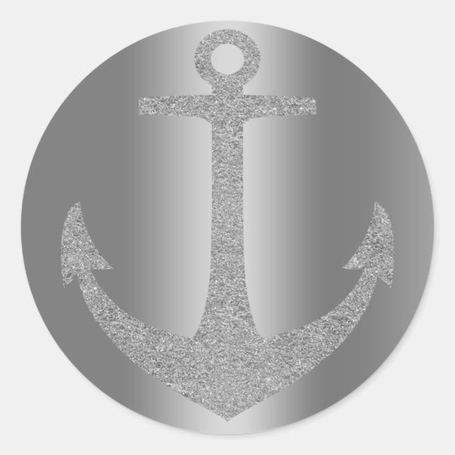 Sticker Rond Ancre d'argent Nautical Glam fête d'anniversaire (Devant)