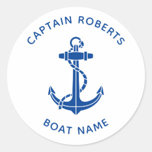 Sticker Rond Ancre de bateau nautique nom de capitaine d'équipa