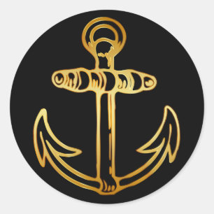STICKER ROND ANCRE DE BATEAUX D'OR