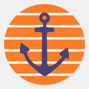 Sticker Rond Ancre de la Marine sur Orange Stripe