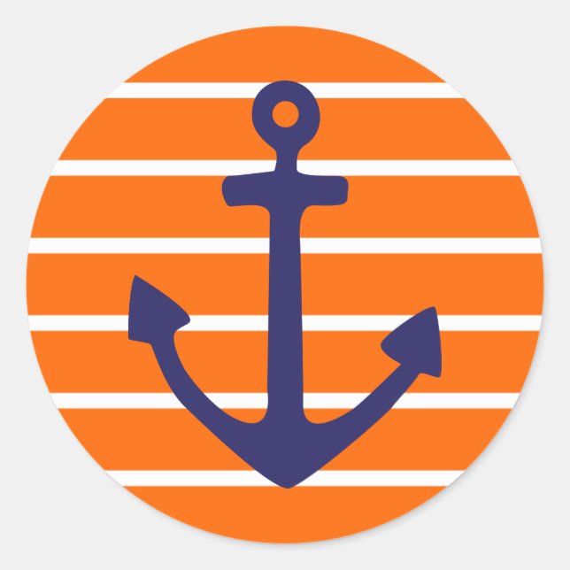 Sticker Rond Ancre de la Marine sur Orange Stripe (Devant)