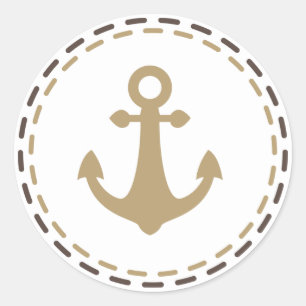 Sticker Rond Ancre de navire nautique marron et beige - Marin,