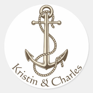Sticker Rond Ancre de navire vintage Mariage personnalisé nauti
