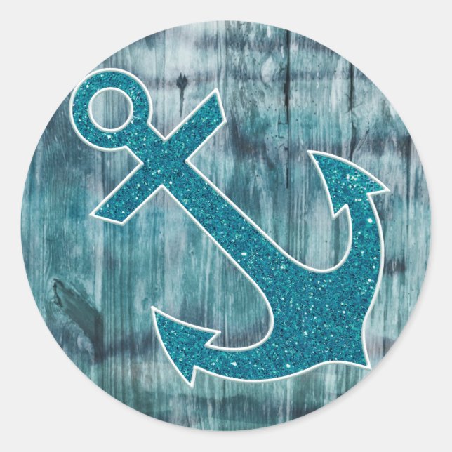 Sticker Rond Ancre de Parties scintillant marine turquoise et b (Devant)